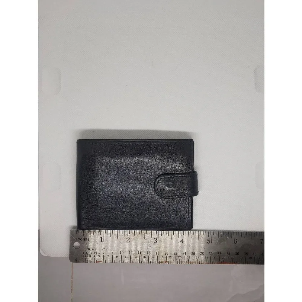Unisex Handcrafted Genuine Leather Black Bifold W/ Snap Wallet